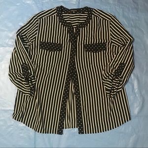 Notations Polka Dot Striped Black Top Button Down